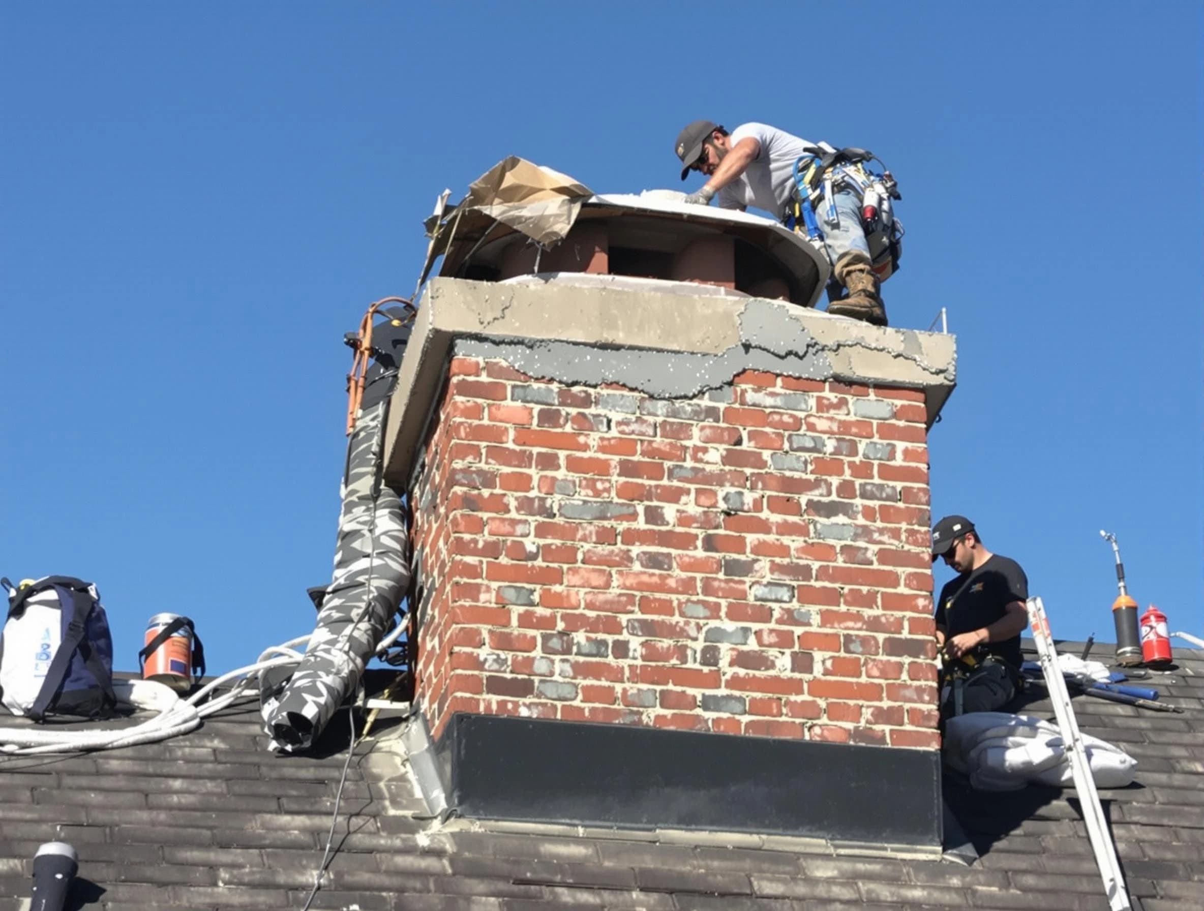 Marlboro Chimney Sweep installing a custom chimney crown in Marlboro, NJ