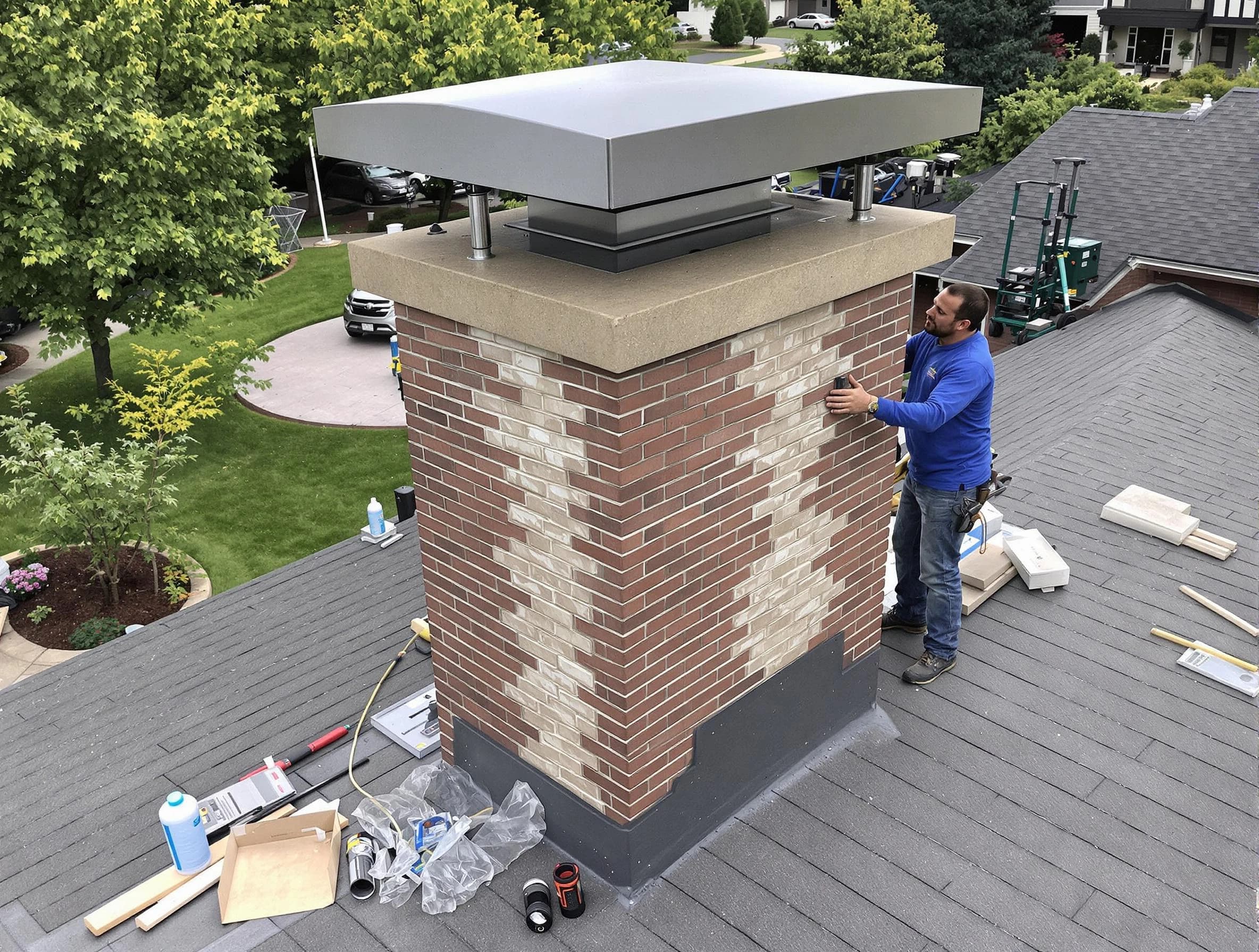 Marlboro Chimney Sweep team working on a custom chimney remodel in Marlboro, NJ